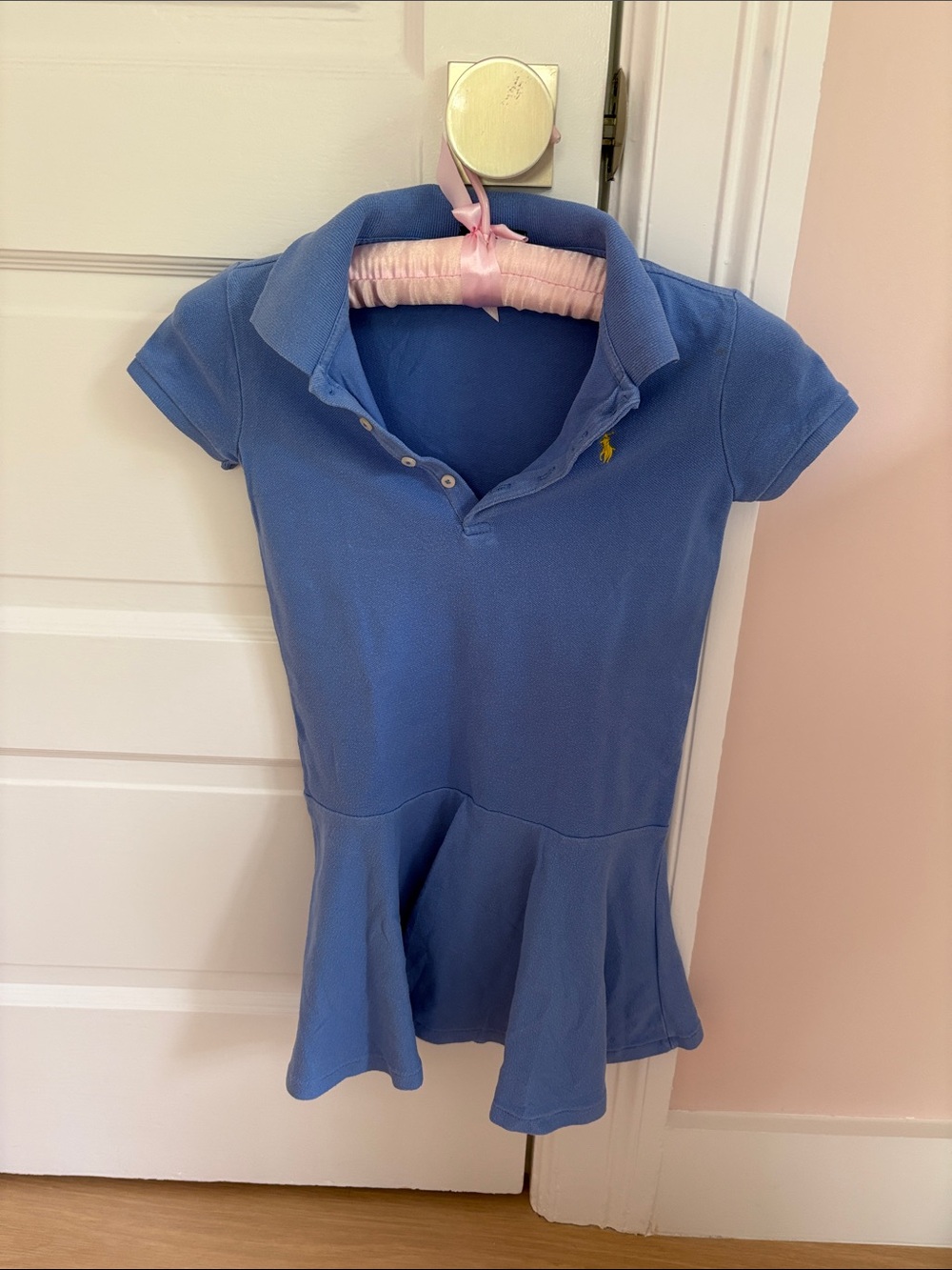 Ralph Lauren Girls Blue Polo Dress with Embroidered Pony